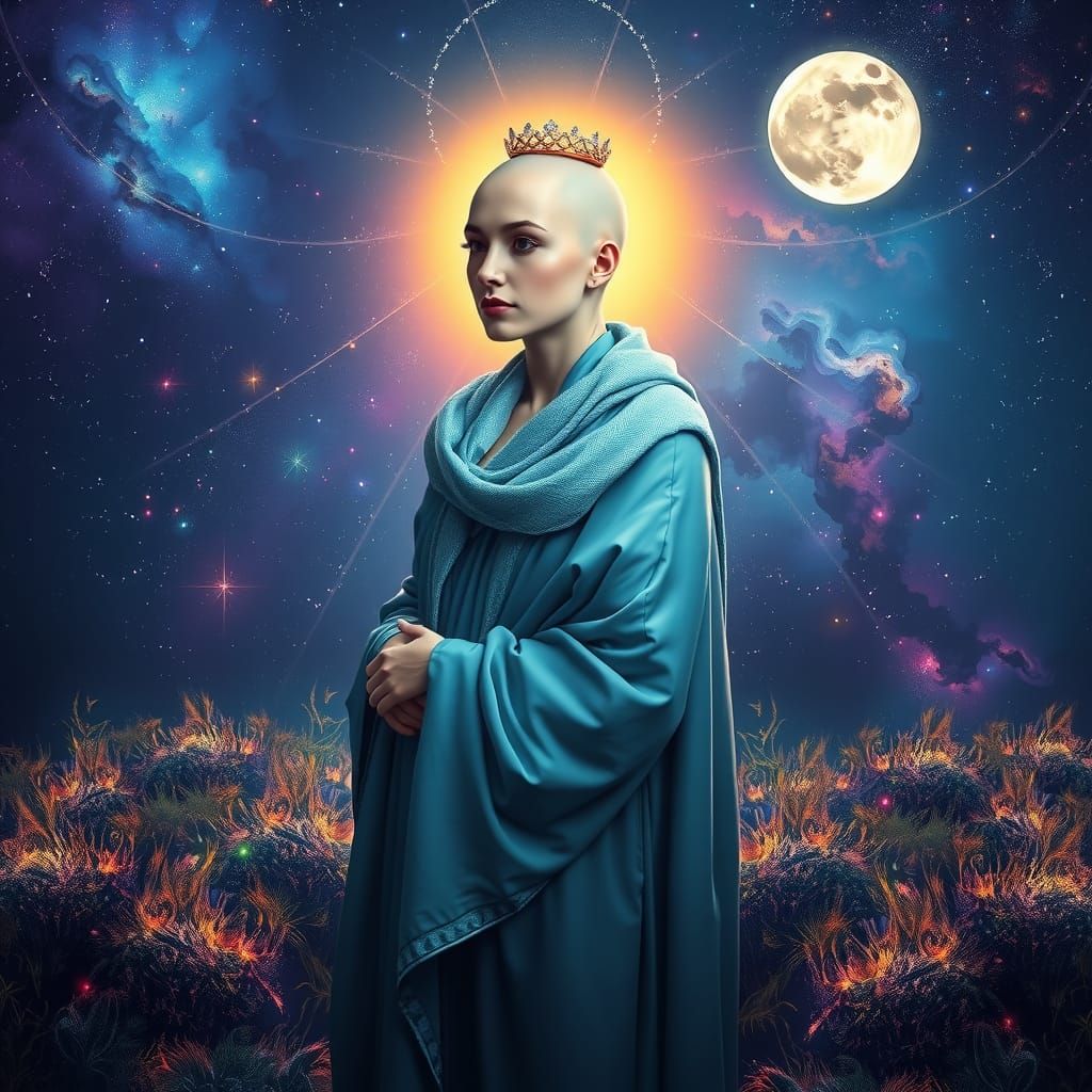 Celestial Goddess in Starry Night Garden