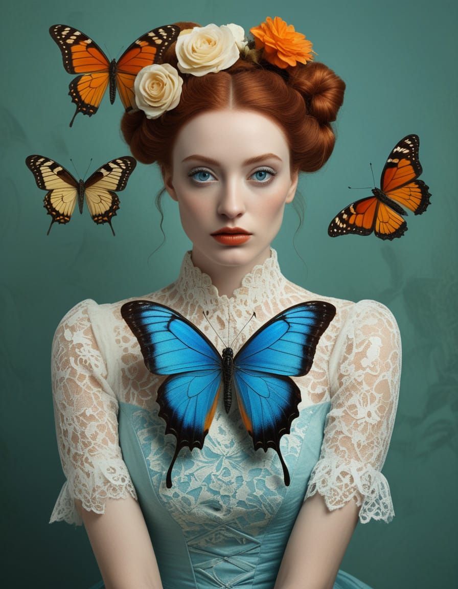 Surreal Portrait of Enchanting Woman with Whimsical Nature D...