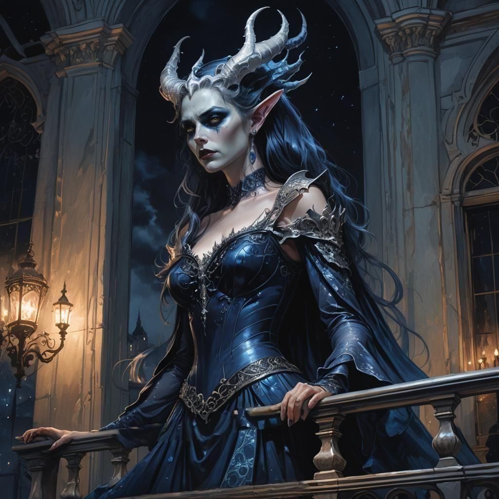 A beautiful blue demon queen