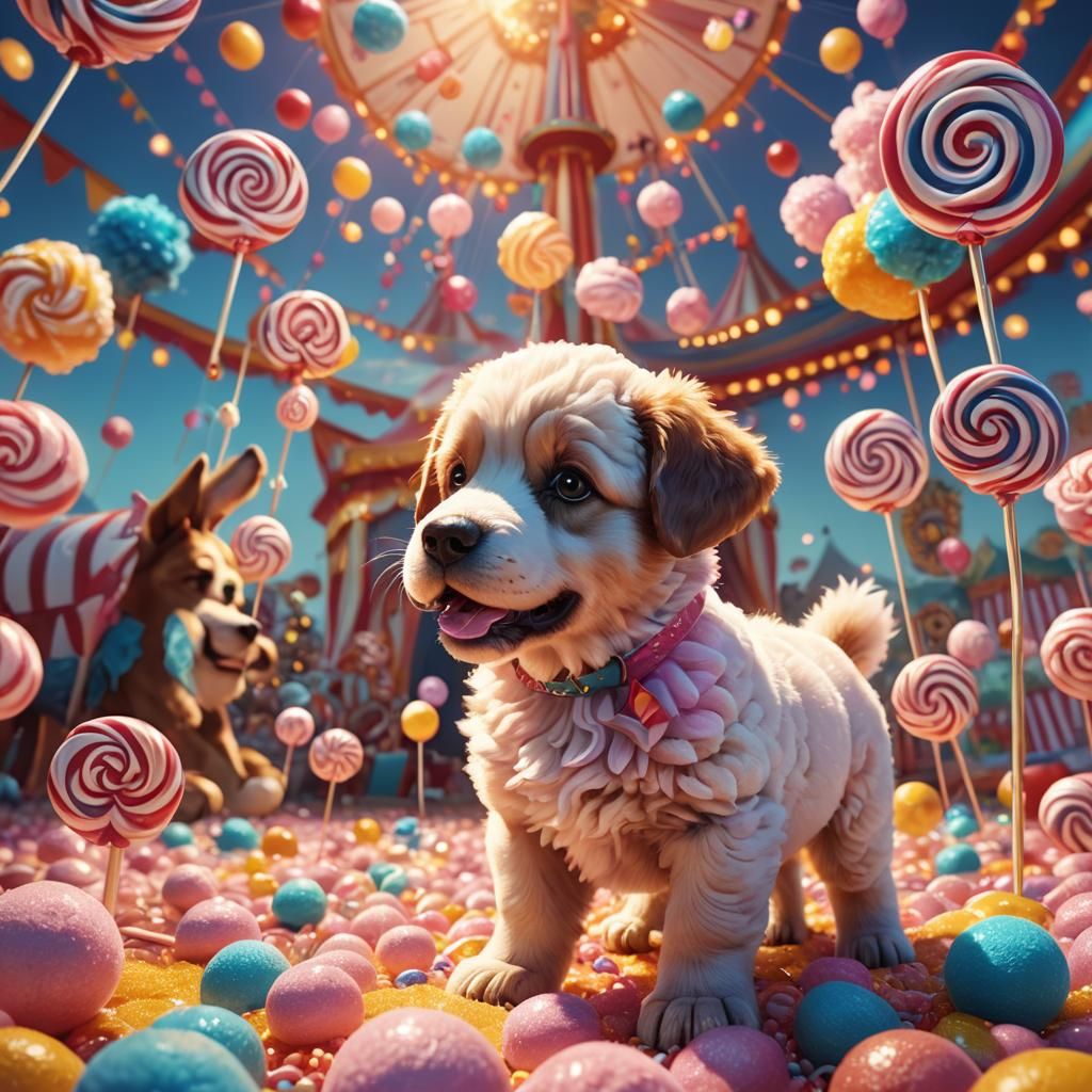 Puppy's Sweet Circus Adventure in Candy Art