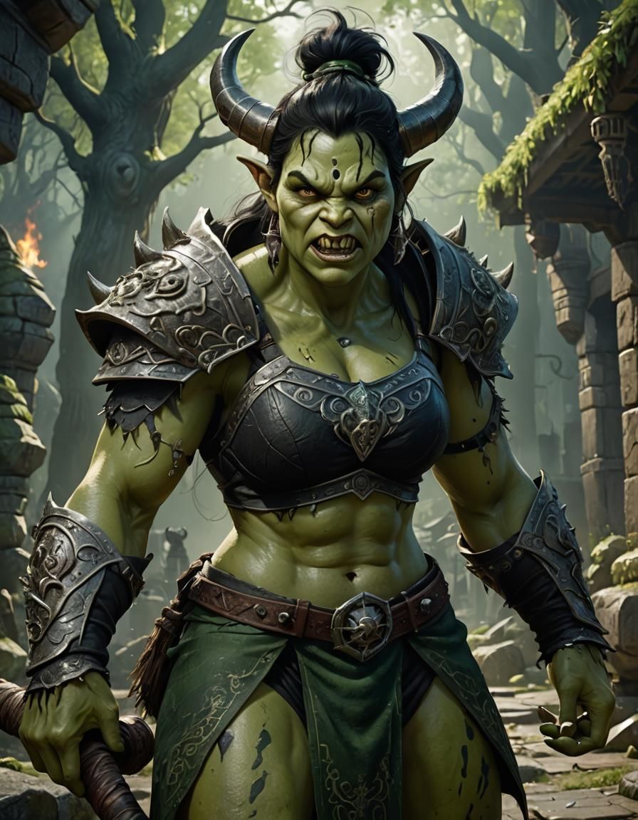 Beautiful Ogre Woman with a Club, Fantasy Art