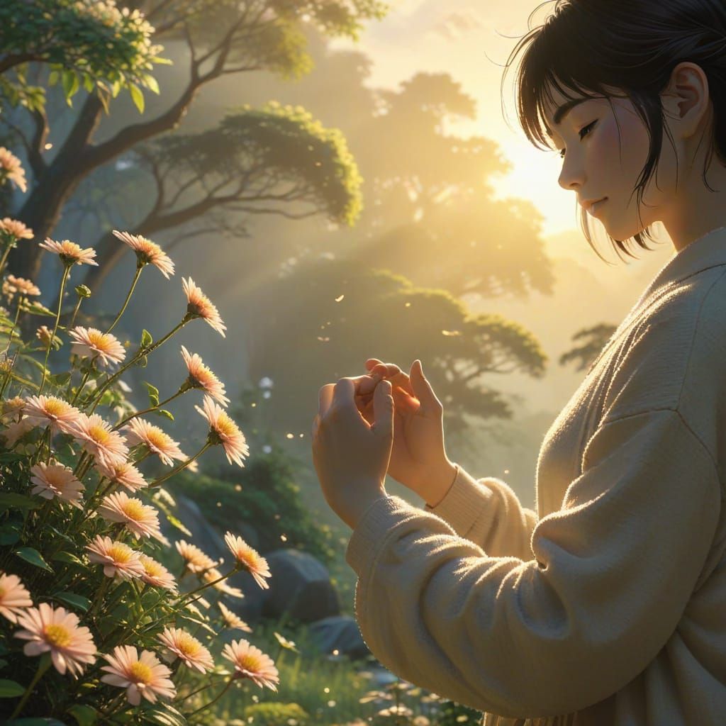 Gentle Hands: A Ghibli-Inspired Anime Scene