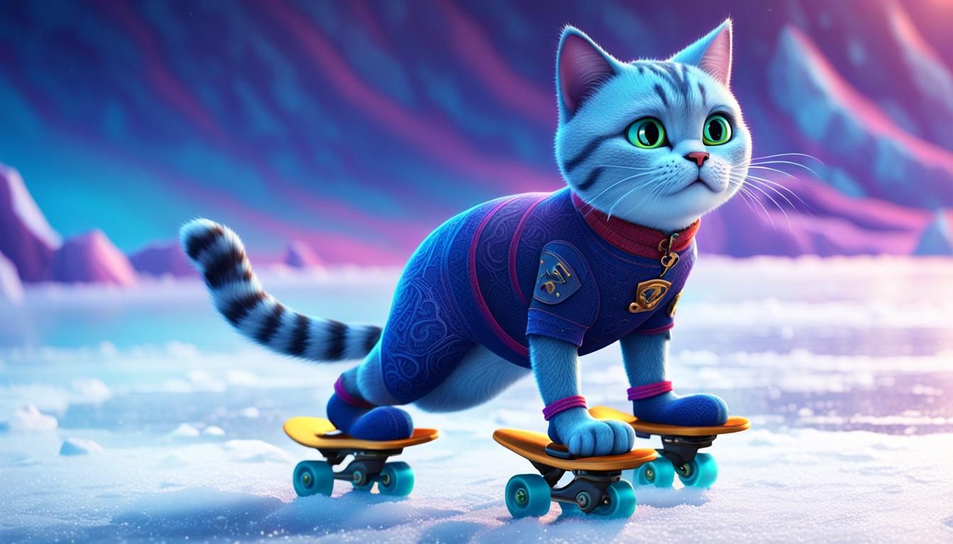 Cat Ice Skater in 3D Digital Art Style