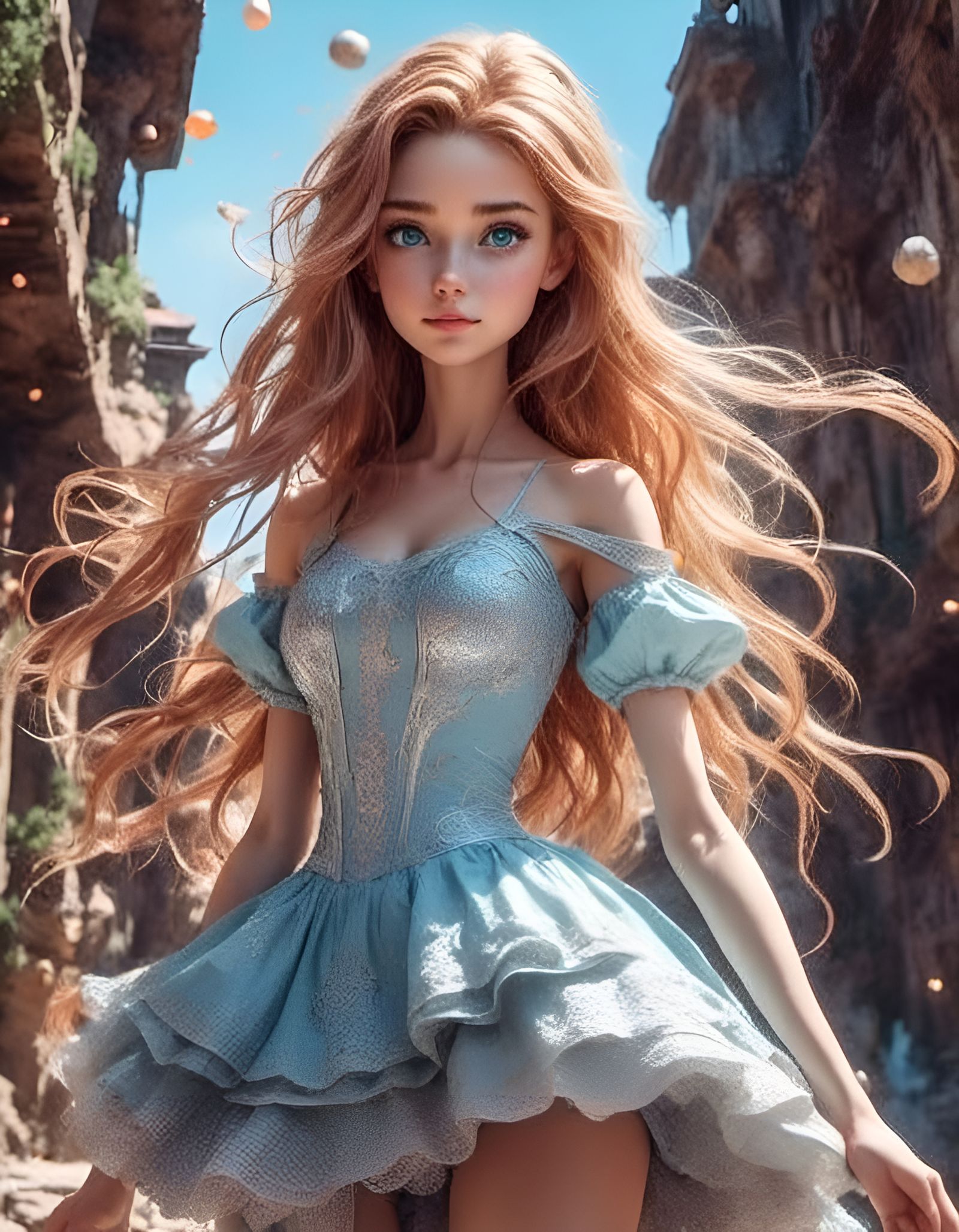 Whimsical Girl with Gorgeous Eyes in Fantasy Dress