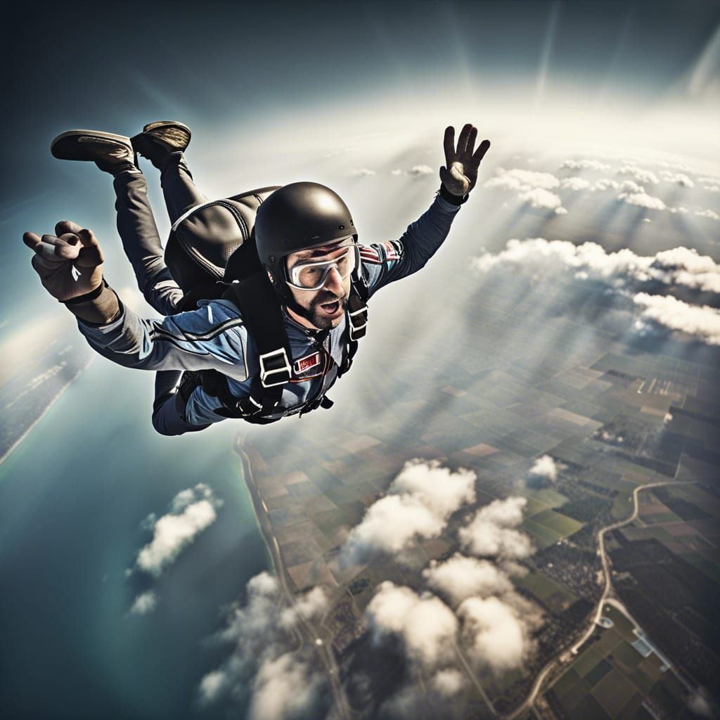 Hyperrealistic Skydiving Scene with Adrenaline Rush