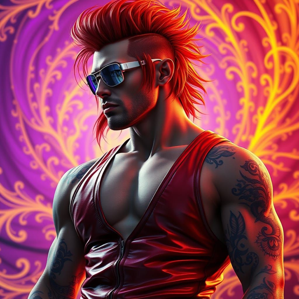 Hyperrealistic Dark Fantasy Wrestler in Crimson Leather