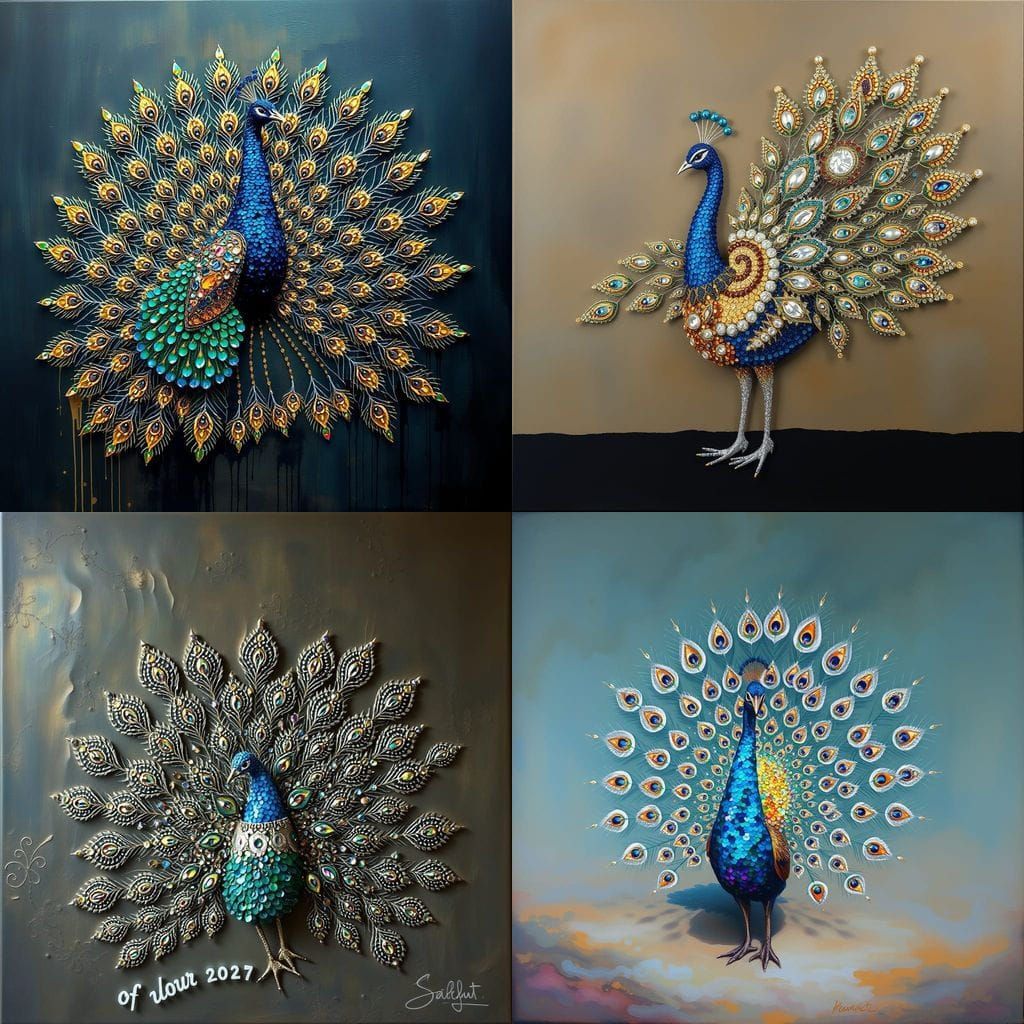 Luxurious Peacock Adorned with Sequins and Jewels in a Dream...