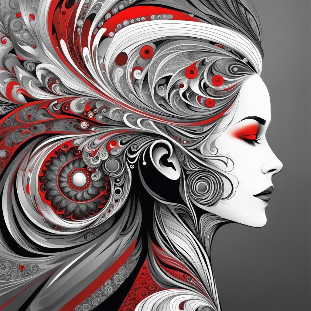 Woman's Fractal Hair in Klimt-Inspired Art