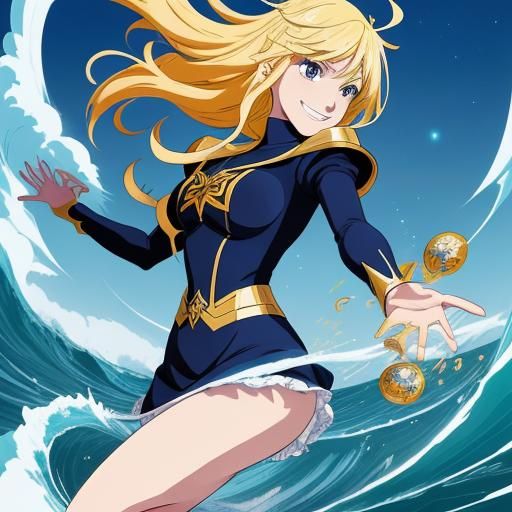 Blonde Magician Juggling Pentacles in Manga Style