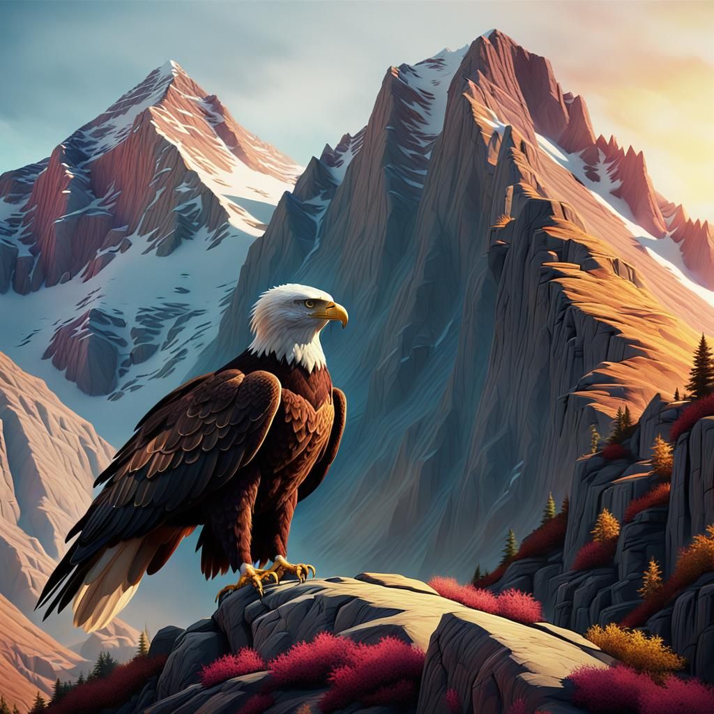 Eagle Soars on Rocky Mountain Peak