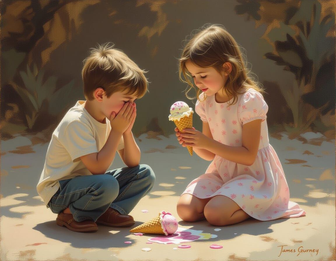 Kindness Shared: Girl Offers Ice Cream to Crying Boy