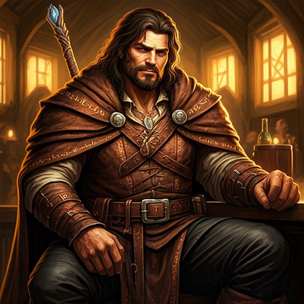 Imposing Wizard in Earthy Tones, a Tavern Hero