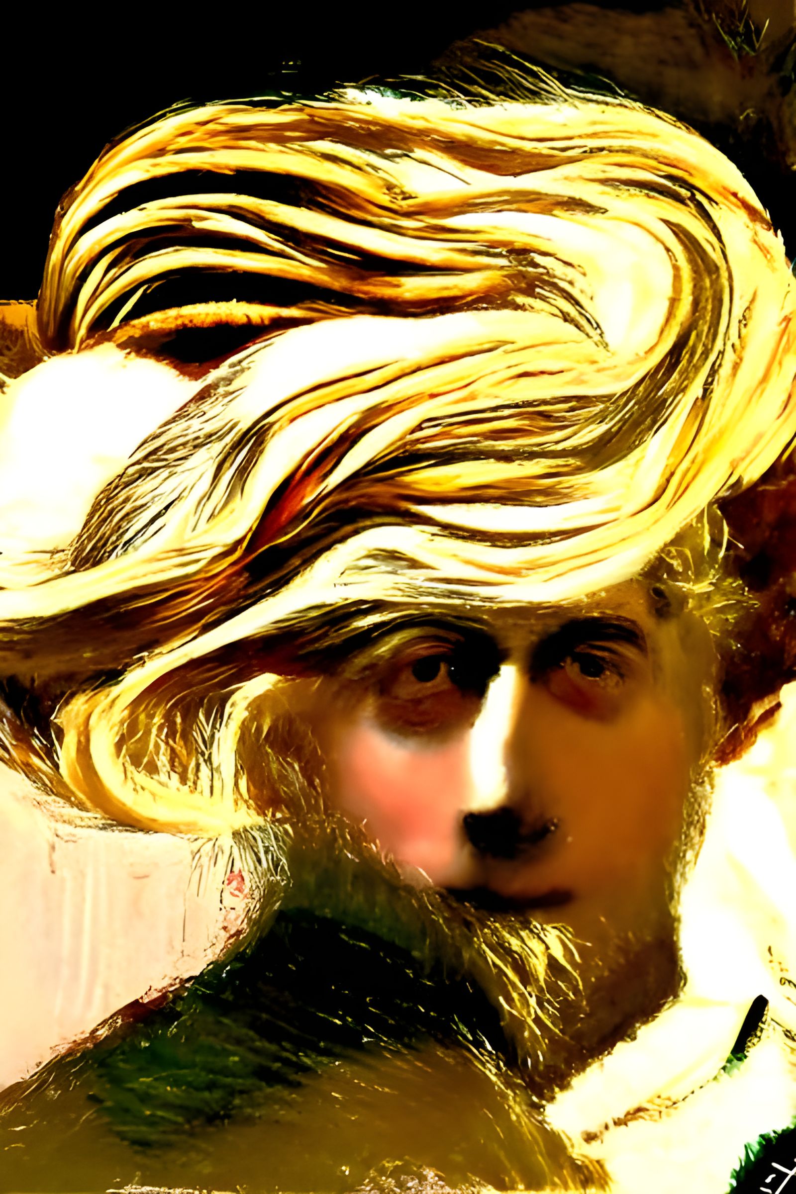 Romantic Gaze Through Golden Hair, Impressionist Style