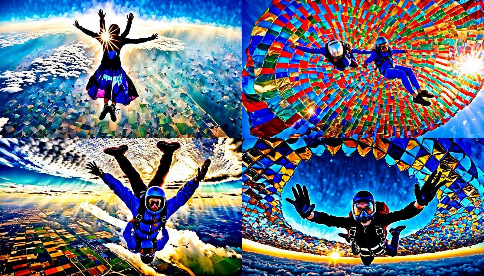 Skydiving in Shimmering Glass Dress