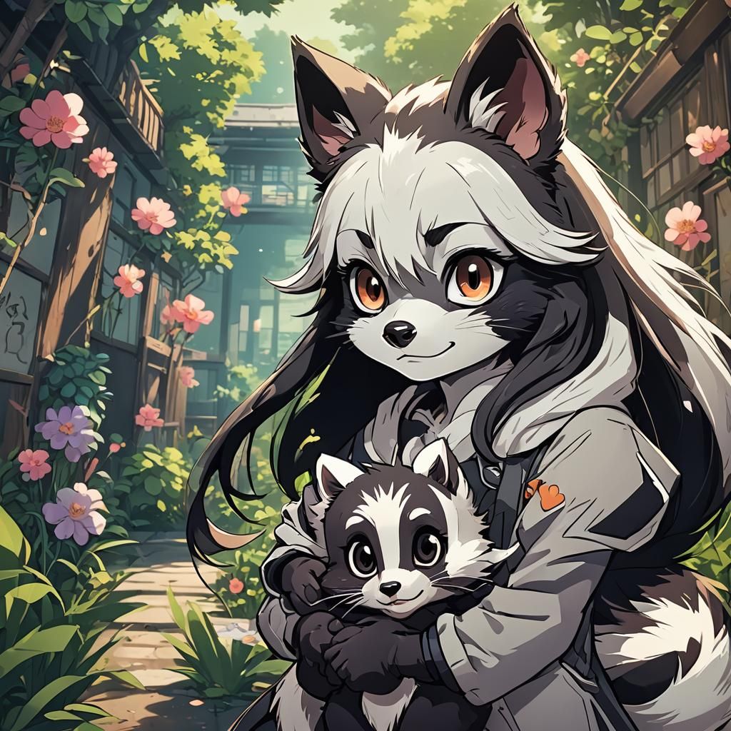 Loving Skunk and Raccoon in Anime Style