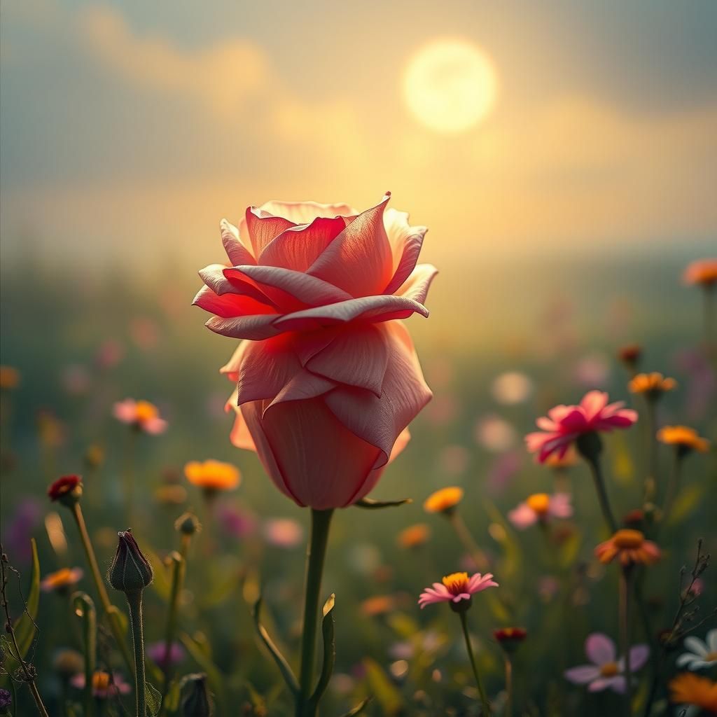 Ethereal Rose Figurine in Moonlit Field