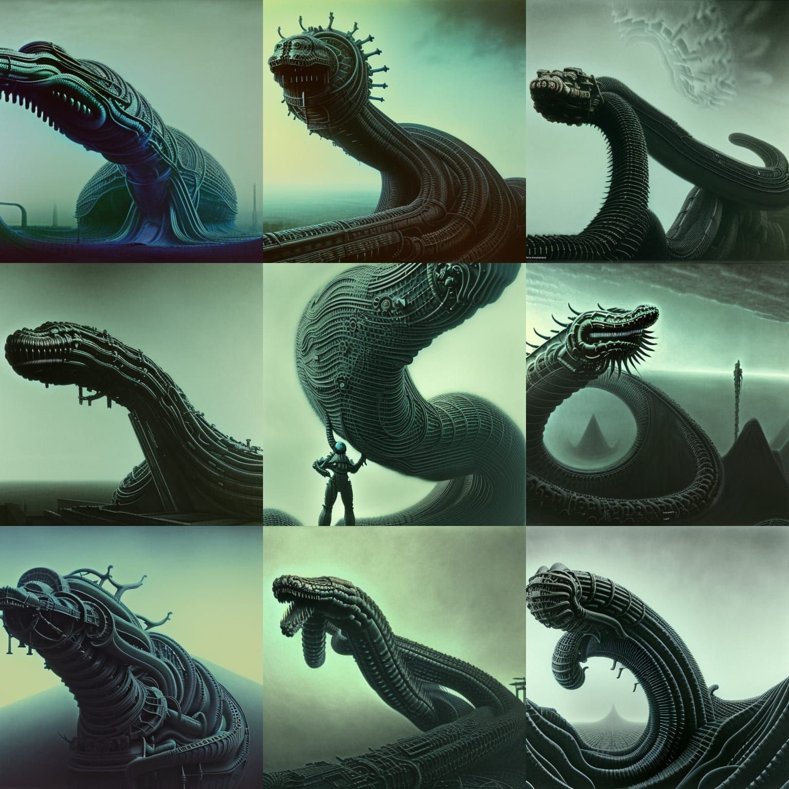 Giant Mecha Snake in Gothic Film Noir Style