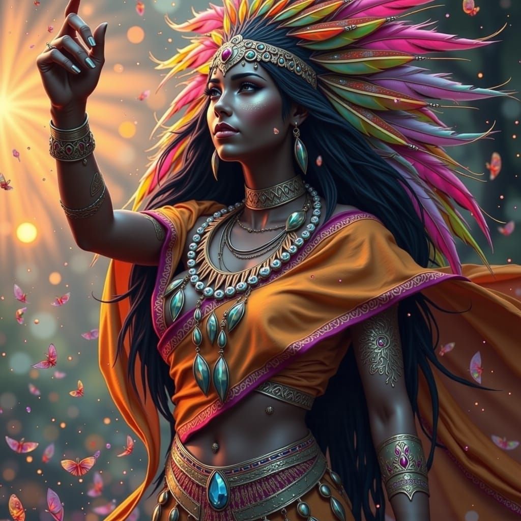 Exotic Tribal Goddess in Vibrant Colors