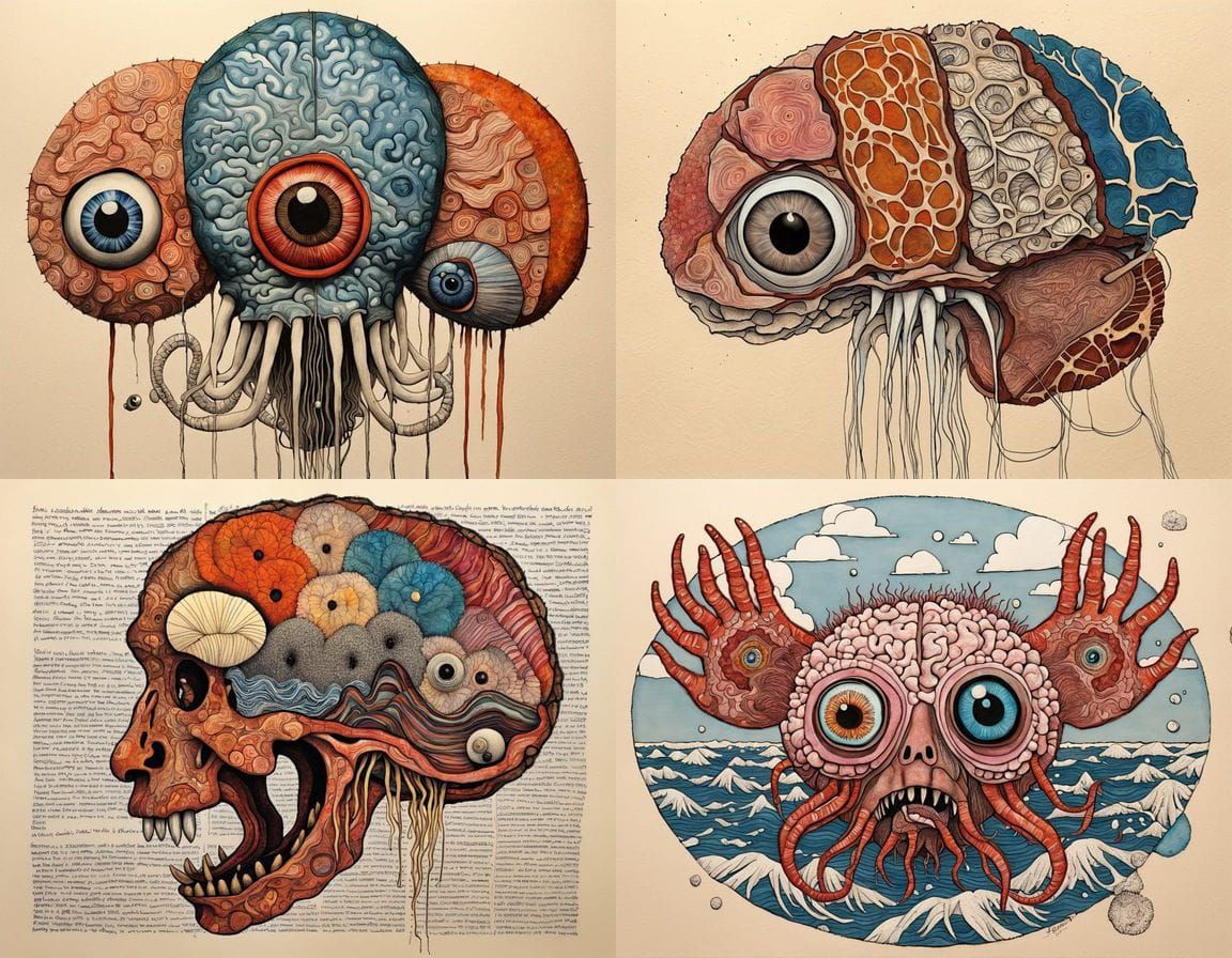 Surreal Mutant Organs in Hokusai Style