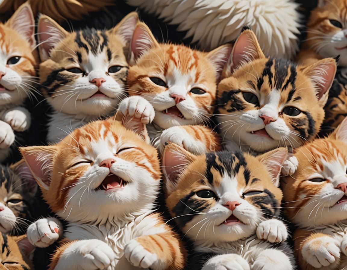 Macro View of Sleeping Calico Kitten: Ghibli Style