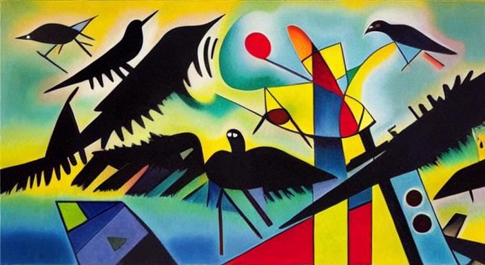 Obsidian Birds in Flight, Kandinsky Style