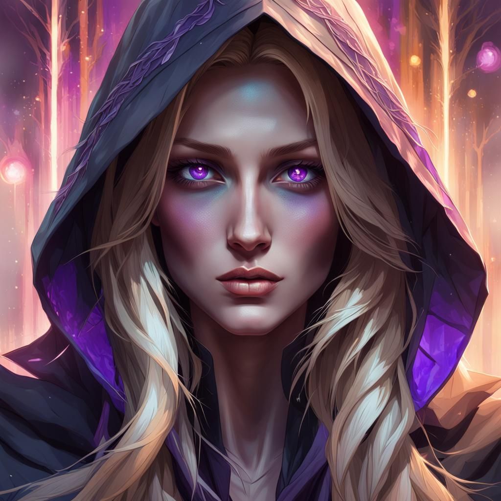 Hooded Mother Portrait in Hyperdetailed Digital Art Style