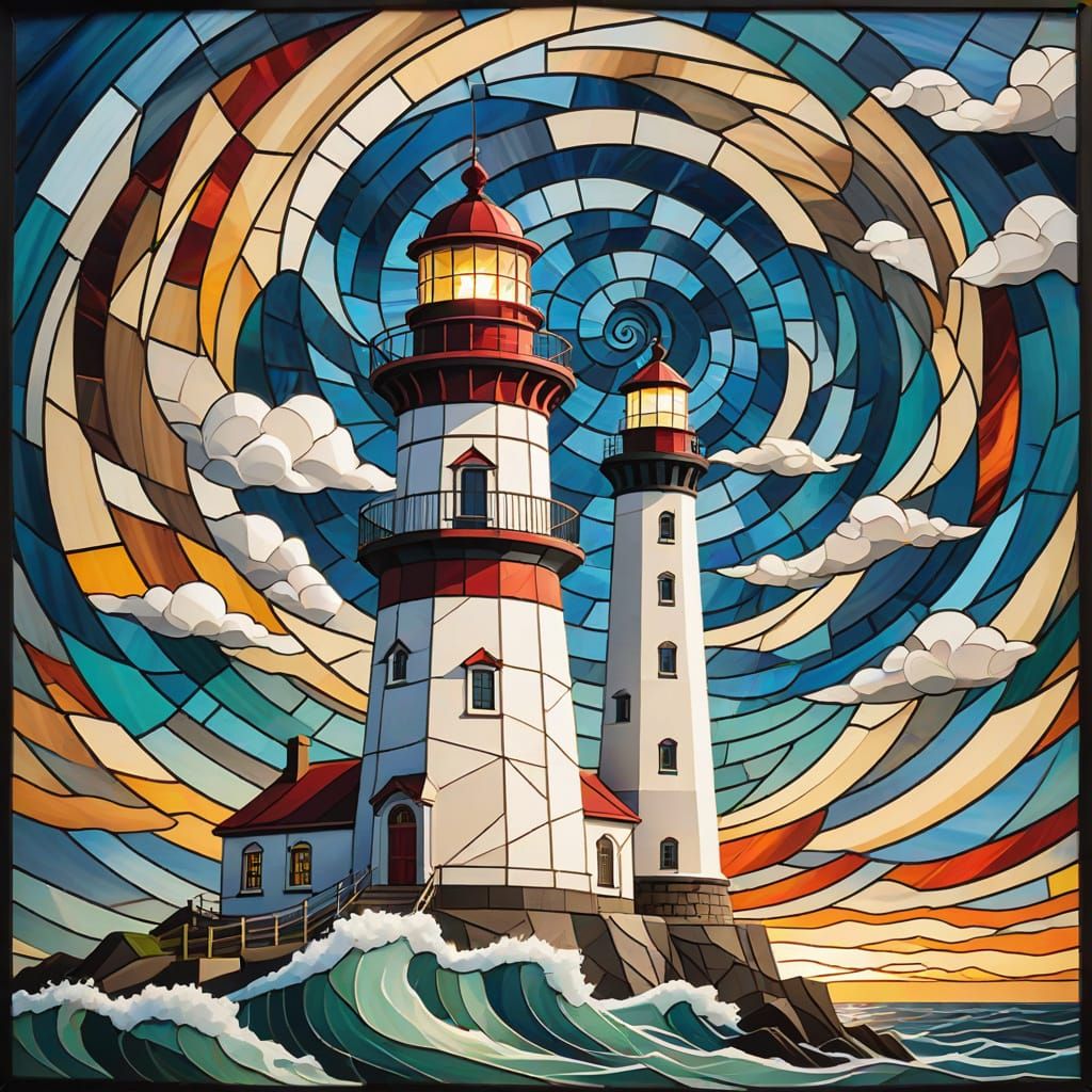Stained Glass Lighthouse Mosaic