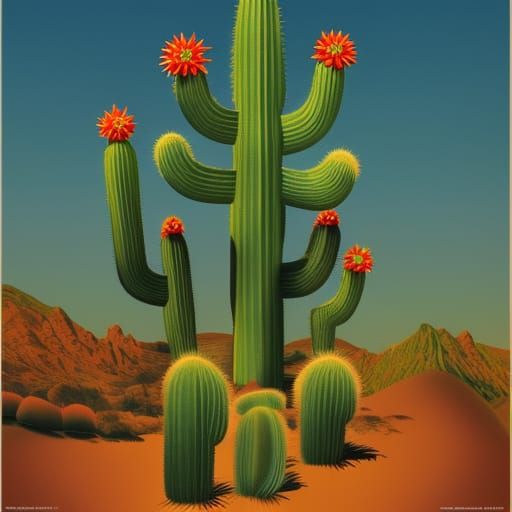 Surreal Retrofuturistic Cactus on Holy Mountain