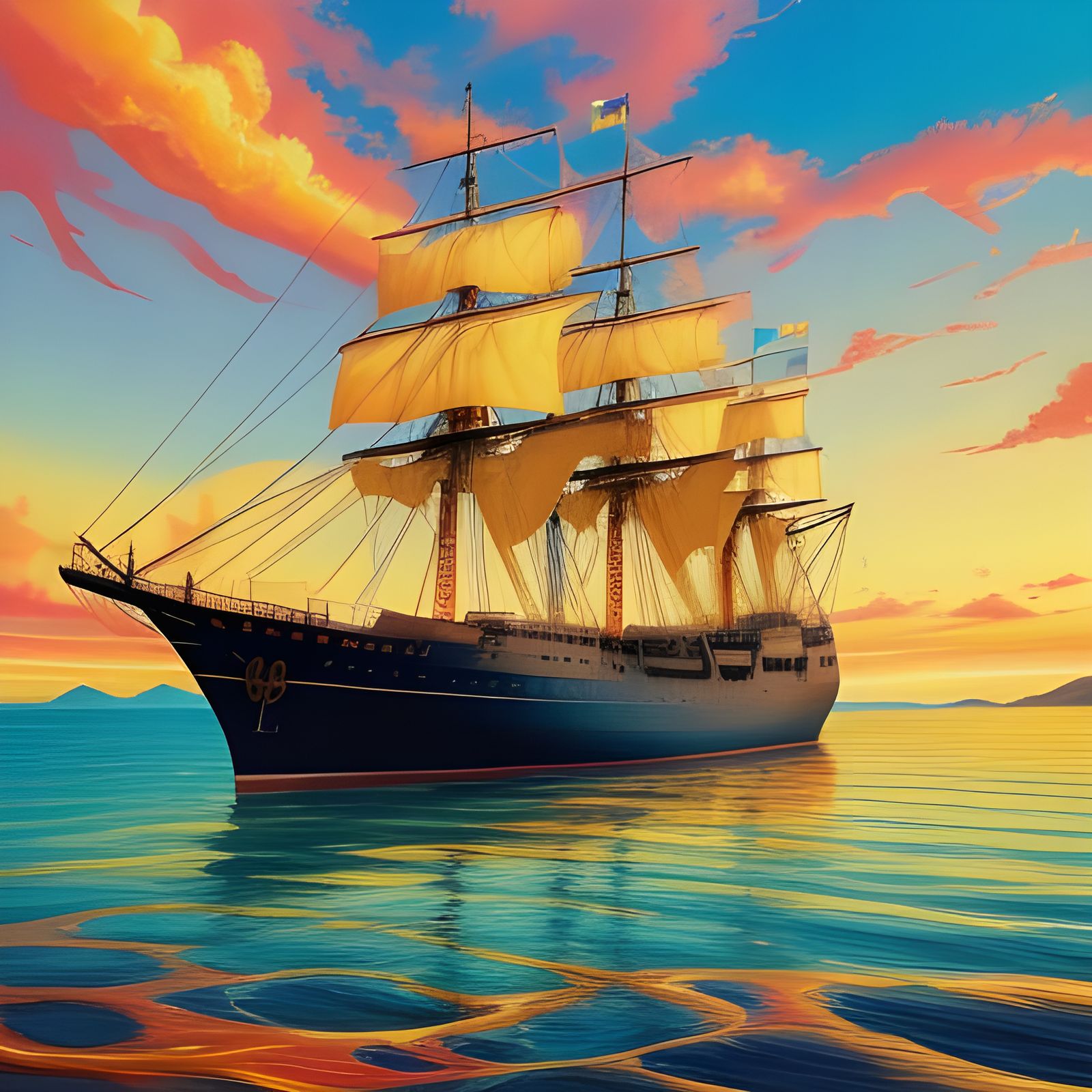 Celestial Ship in Fantasy Cityscape