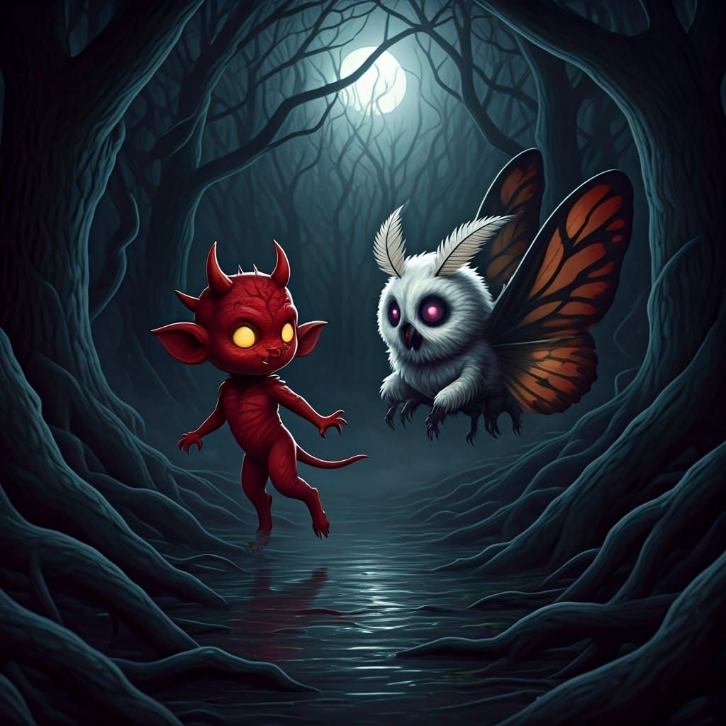 Chibi Jersey Devil and Mothman Play Tag