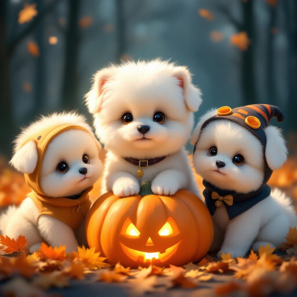 Dogs Celebrate Halloween: An Anime-Inspired Scene