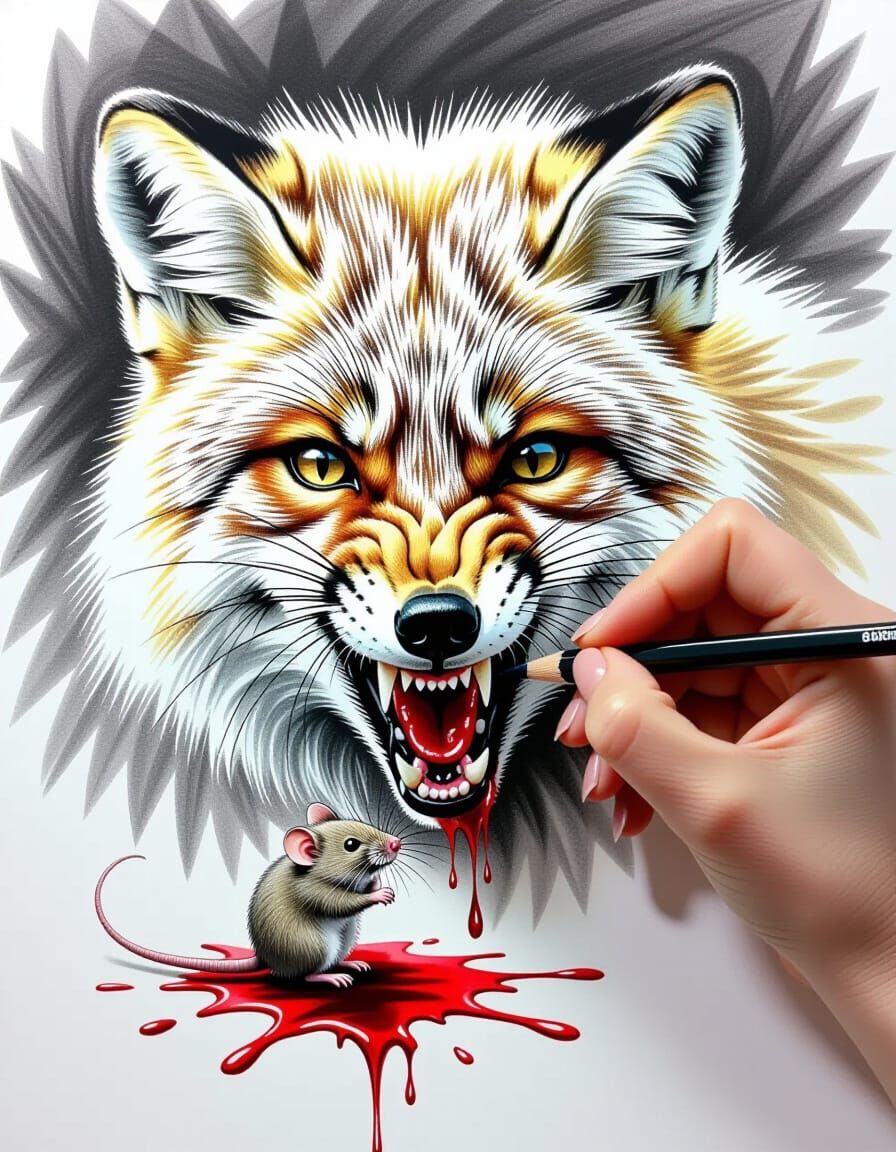 Woman's Hand Draws Furious Arctic Fox From Canvas