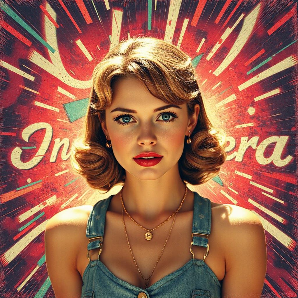 Vintage Pin-Up in Glitch Art Explosion
