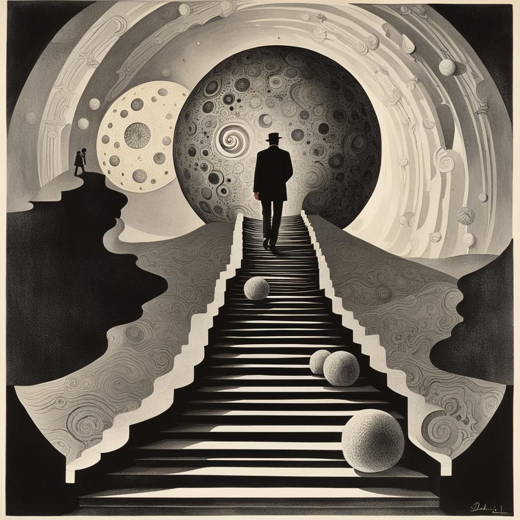 Surreal Staircase to a Giant Head as Salvador Dali Art