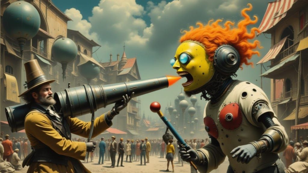 Robot Confronts Mad Scientists: Hyperdetailed Digital Portra...