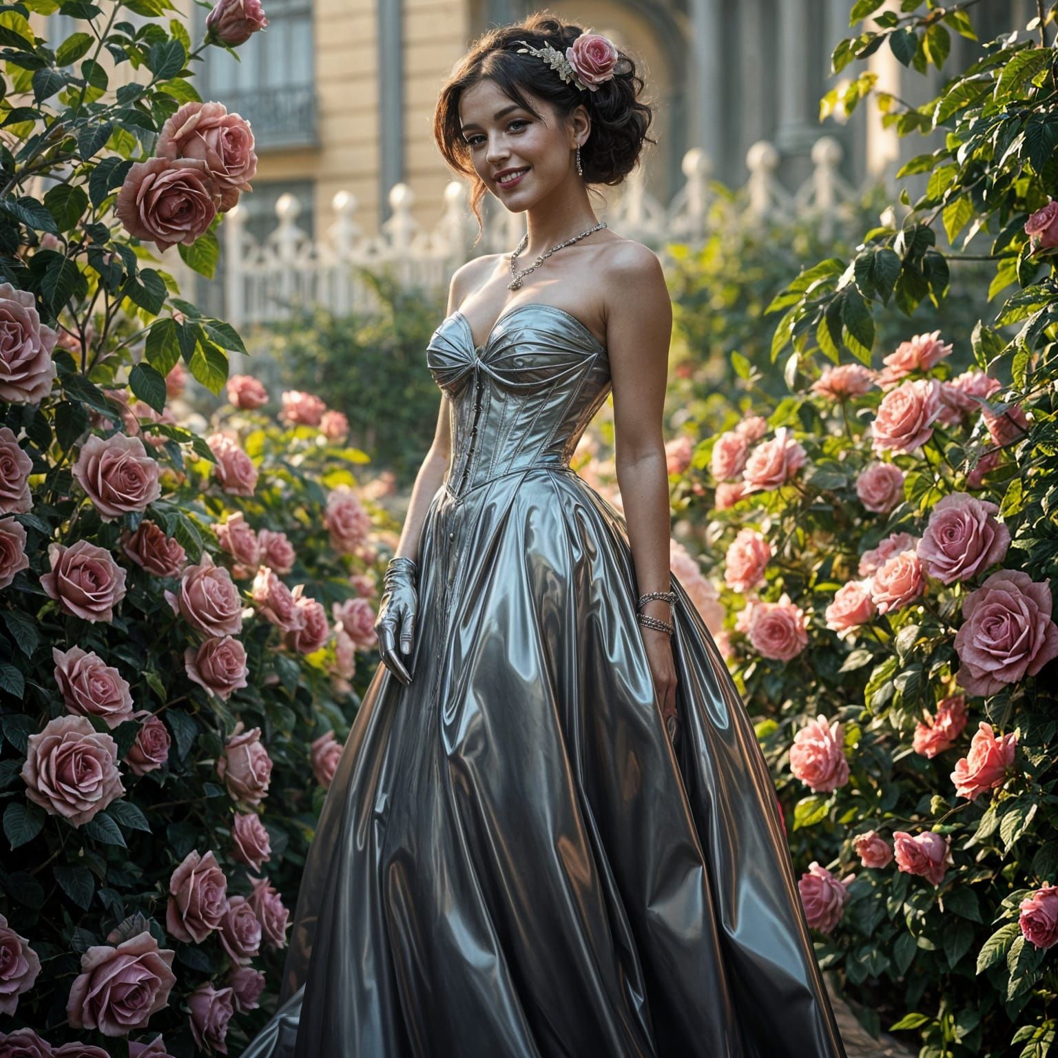 Glamorous Victorian Woman in a Rose Garden