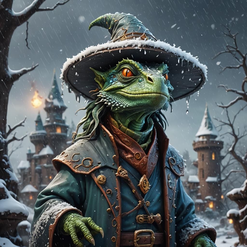 Lizard Wizard in Blizzard: Cartoon Clay Portrait