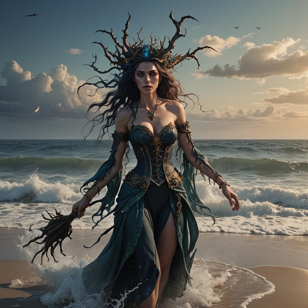 Sea Witch Performing Witchcraft on the Beach