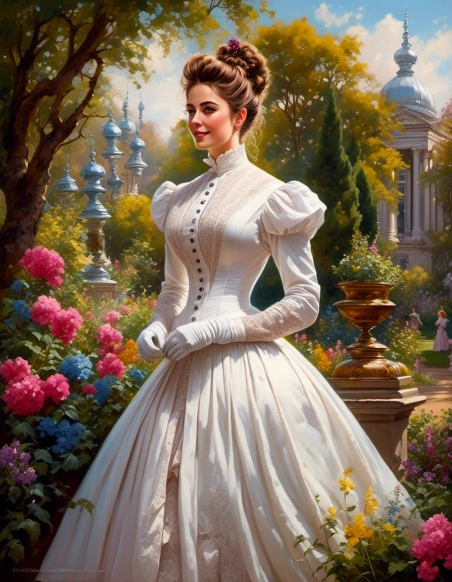 Victorian Lady in Mystic Garden, Detailed Portrait