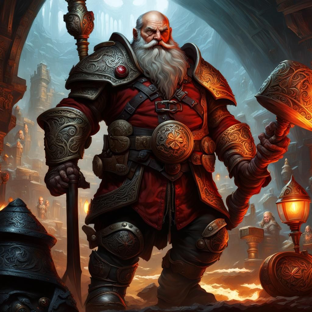 Detailed Dwarf Illustration with Volumetric Lighting