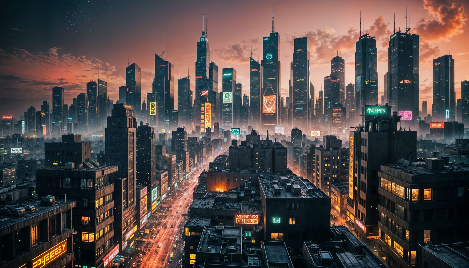 Cyberpunk Megacity at Toxic Sunset