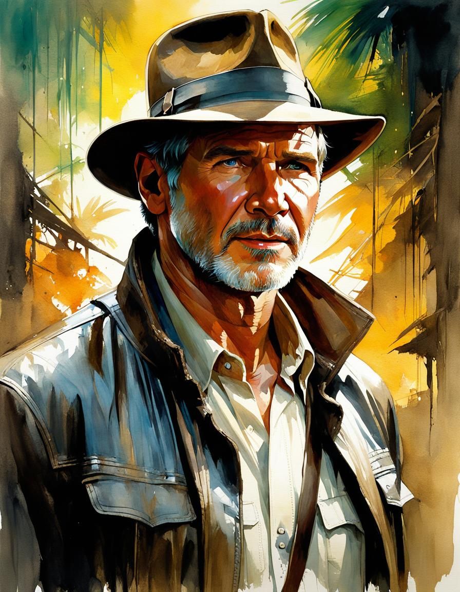 Indiana Jones in Splashy Watercolour Style