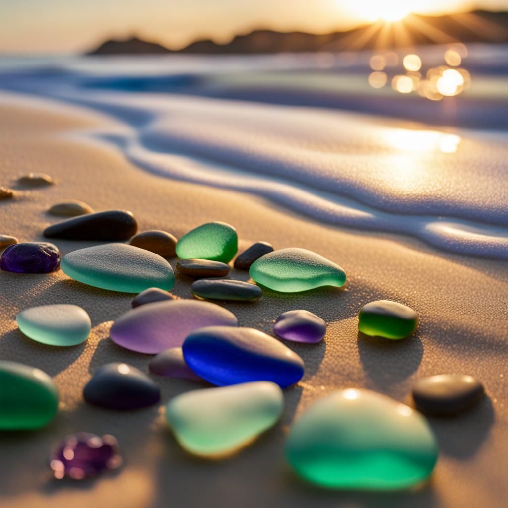 Photorealistic Sea Glass Sunset Tideline Treasure