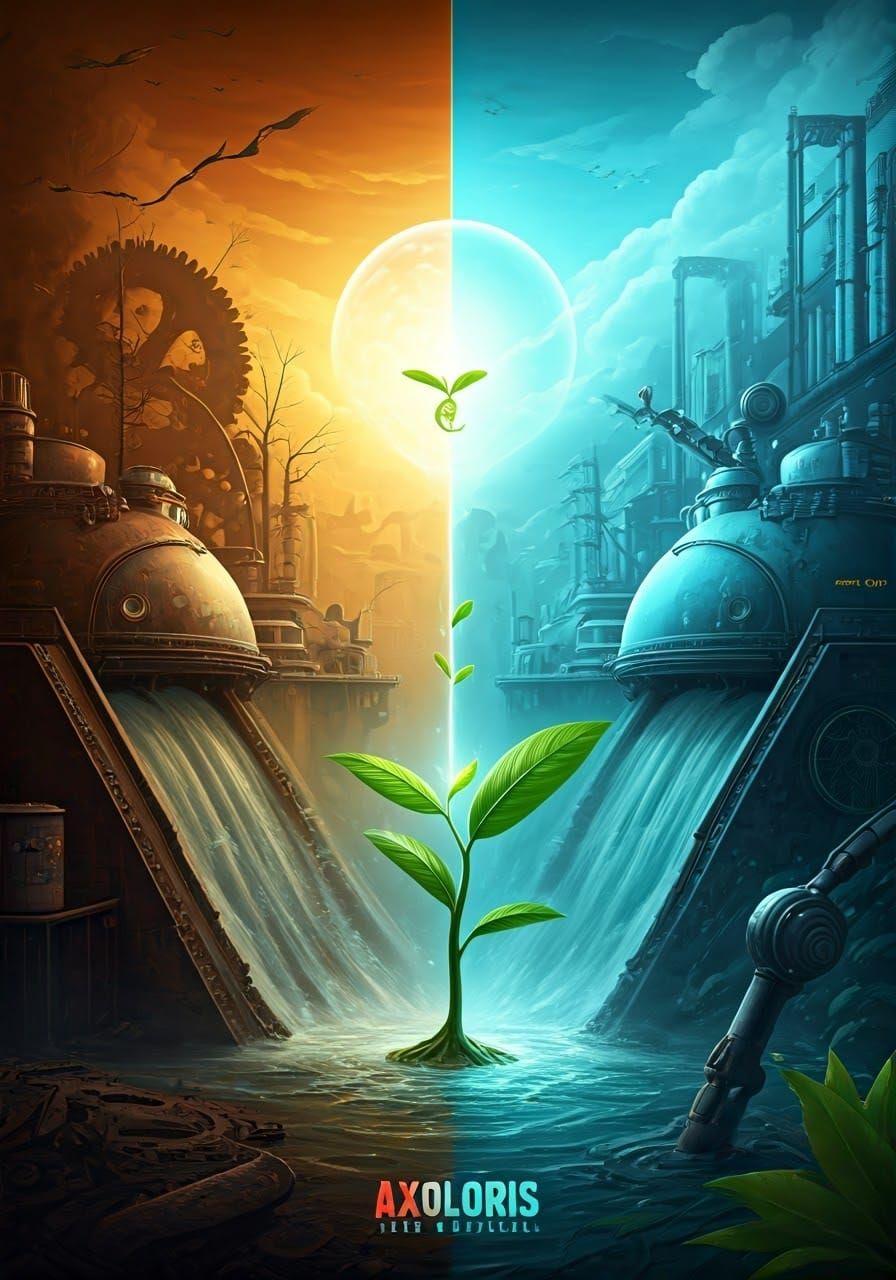 Futuristic Hydroelectric Plant in WWI Propaganda Art Style