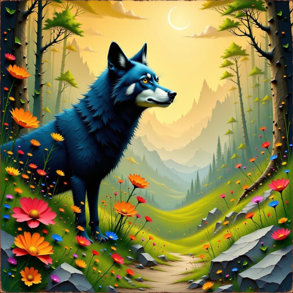 Wolf Embodies Humility in Indigenous Art Style