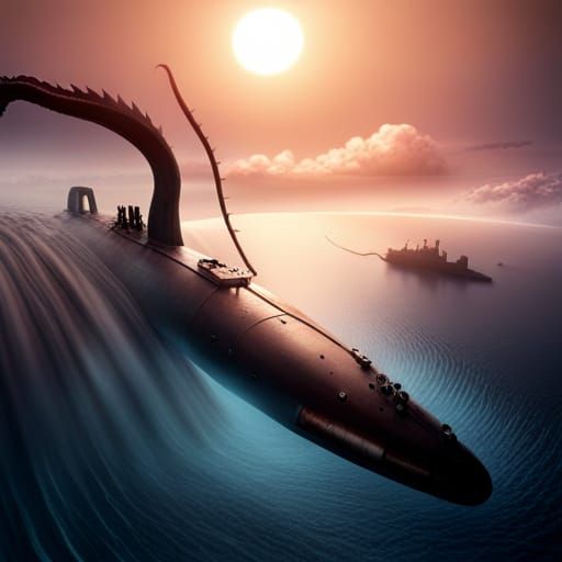 Submarine vs Kraken in Deep Sea Battle