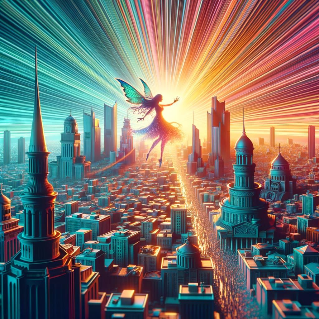 Astana City in Kazakhstan with Mythical Fairy, 3D Digital Ar...