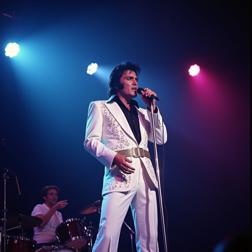 Elvis Presley in White Jumpsuit Concert Performance