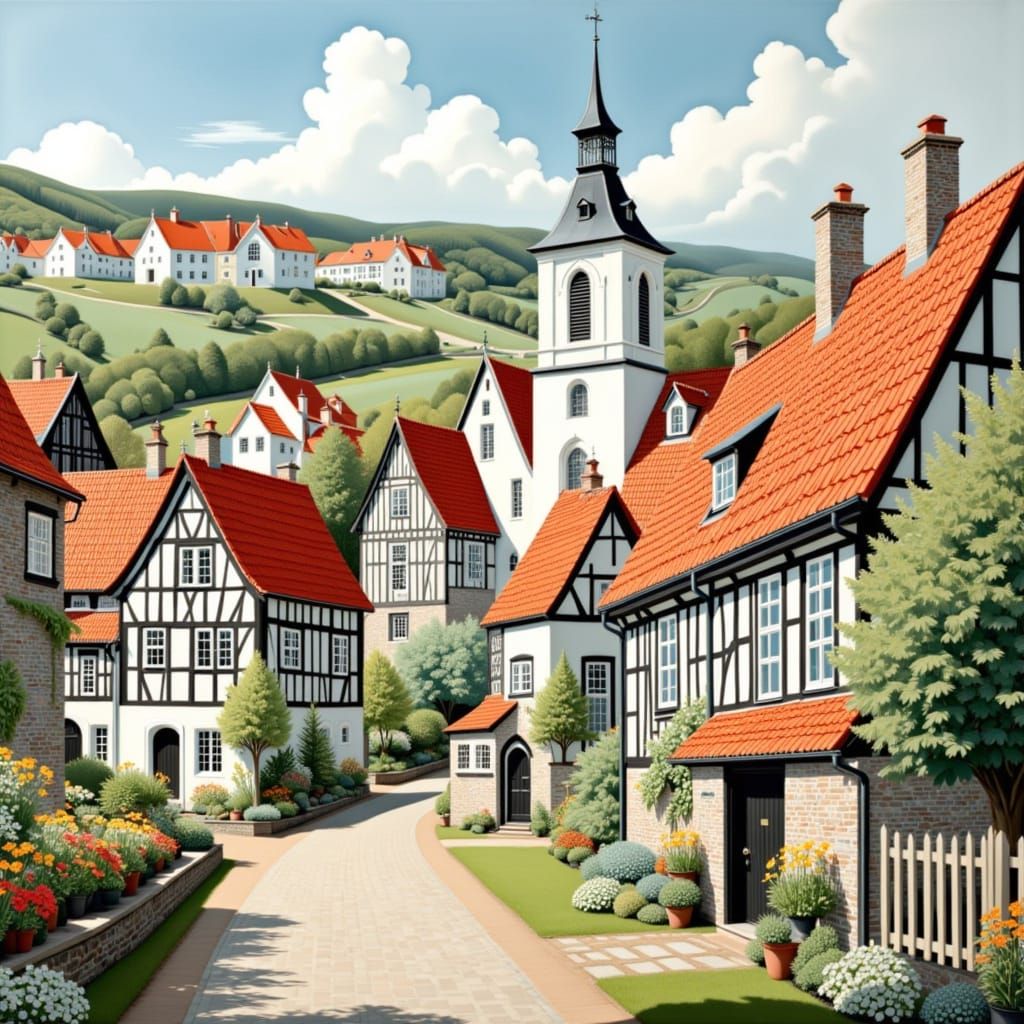 Idyllic Danish Village in Impressionist Style