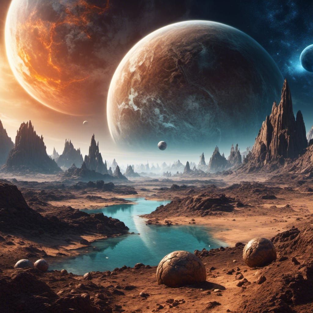 Alien Planet Landscape with Two Moons